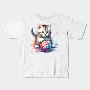 Kitten Playing Wool Yarn Kids T-Shirt